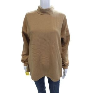 Tribal Unisex Striped Mock Neck Pullover Sweater Beige Long Sleeve Size S
